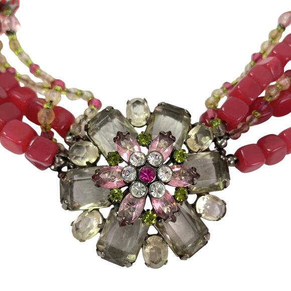 VTG Signed Avon Multistrand Red Bead Rhinestone Statement Necklace Unique Retro - Picture 3 of 11